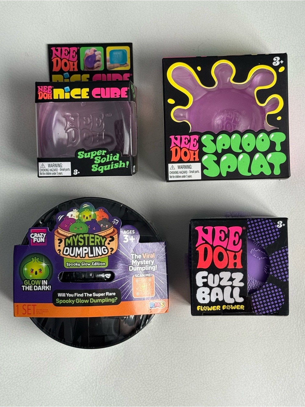 Needoh Halloween Purple Fuzz Ball RMS Spooky Glow Dumpling Sploot Splat Cube